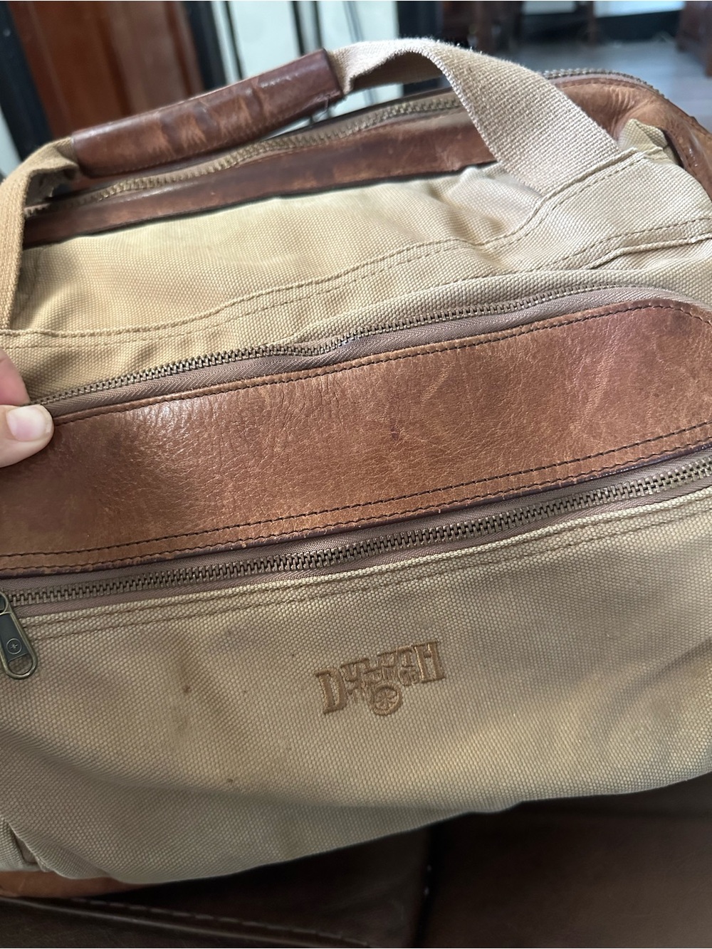 Duluth Trading Co Tan Canvas Duffel with Brown Leather Accents - Picture 8 of 13